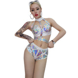 New Sexy Women Jazz Singer DJ Stage Costume Sexy Laser Bandage Female Dance Costume Hip-Hop Club Set Bar DS Performance Costumes