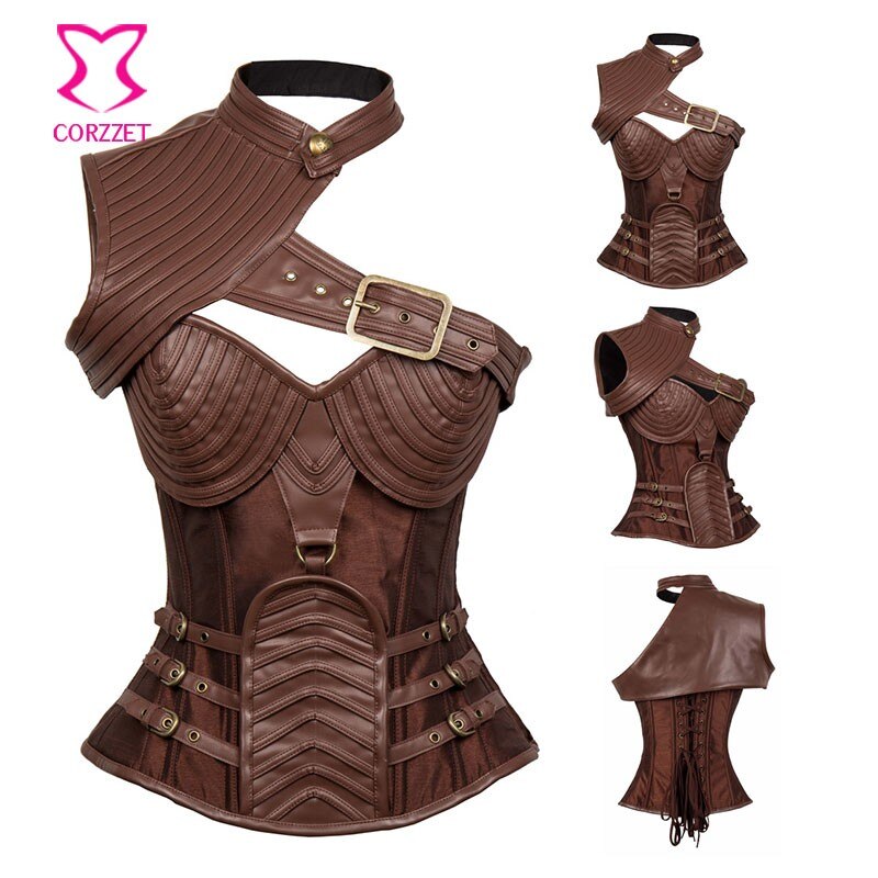 Corzzet Brown Leather Underbust Steampunk Mens Corsets And